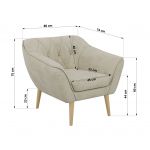 Fotel PIRS - kremowy, welwet - nóżki,  buk