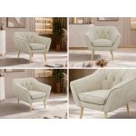 Fotel PIRS - kremowy, welwet - nóżki,  buk