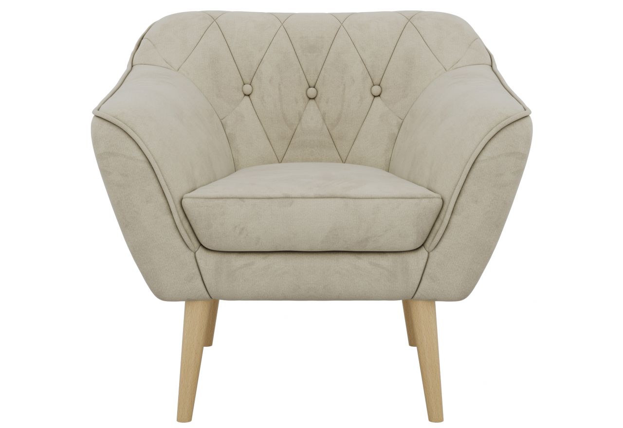 Fotel PIRS - kremowy, welwet - nóżki,  buk