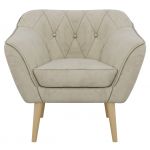 Fotel PIRS - kremowy, welwet - nóżki,  buk