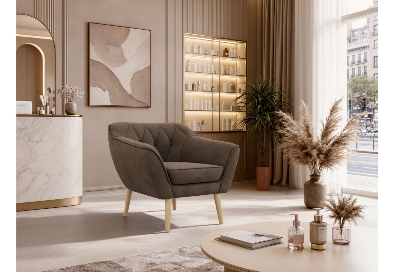 Fotel PIRS - brązowy, welwet - nóżki,  buk