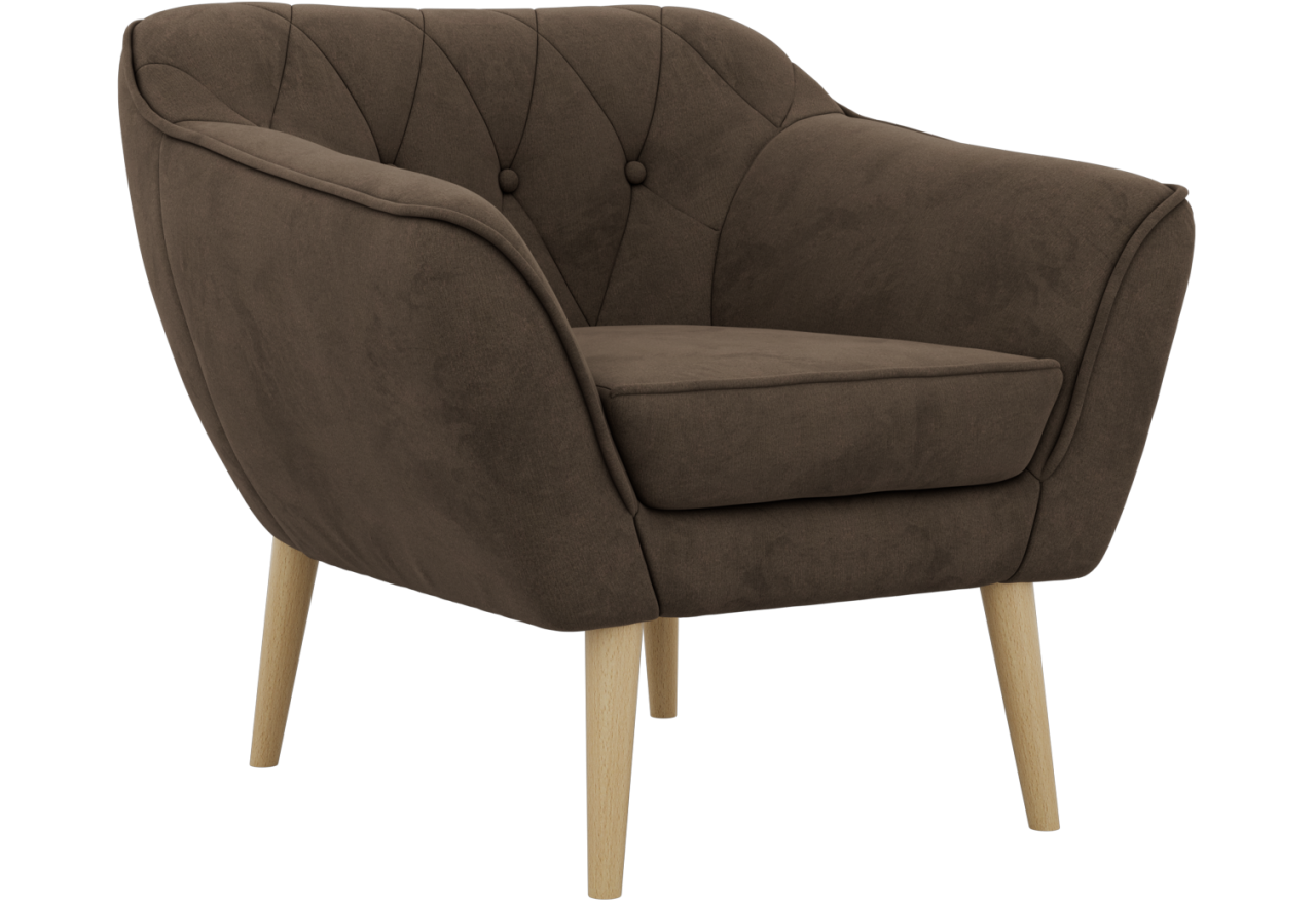 Fotel PIRS - brązowy, welwet - nóżki,  buk