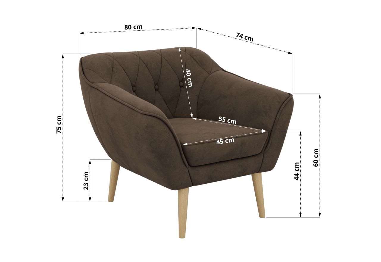 Fotel PIRS - brązowy, welwet - nóżki,  buk