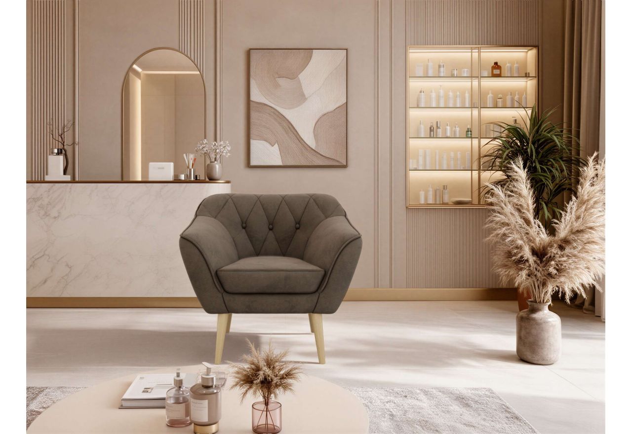 Fotel PIRS - brązowy, welwet - nóżki,  buk