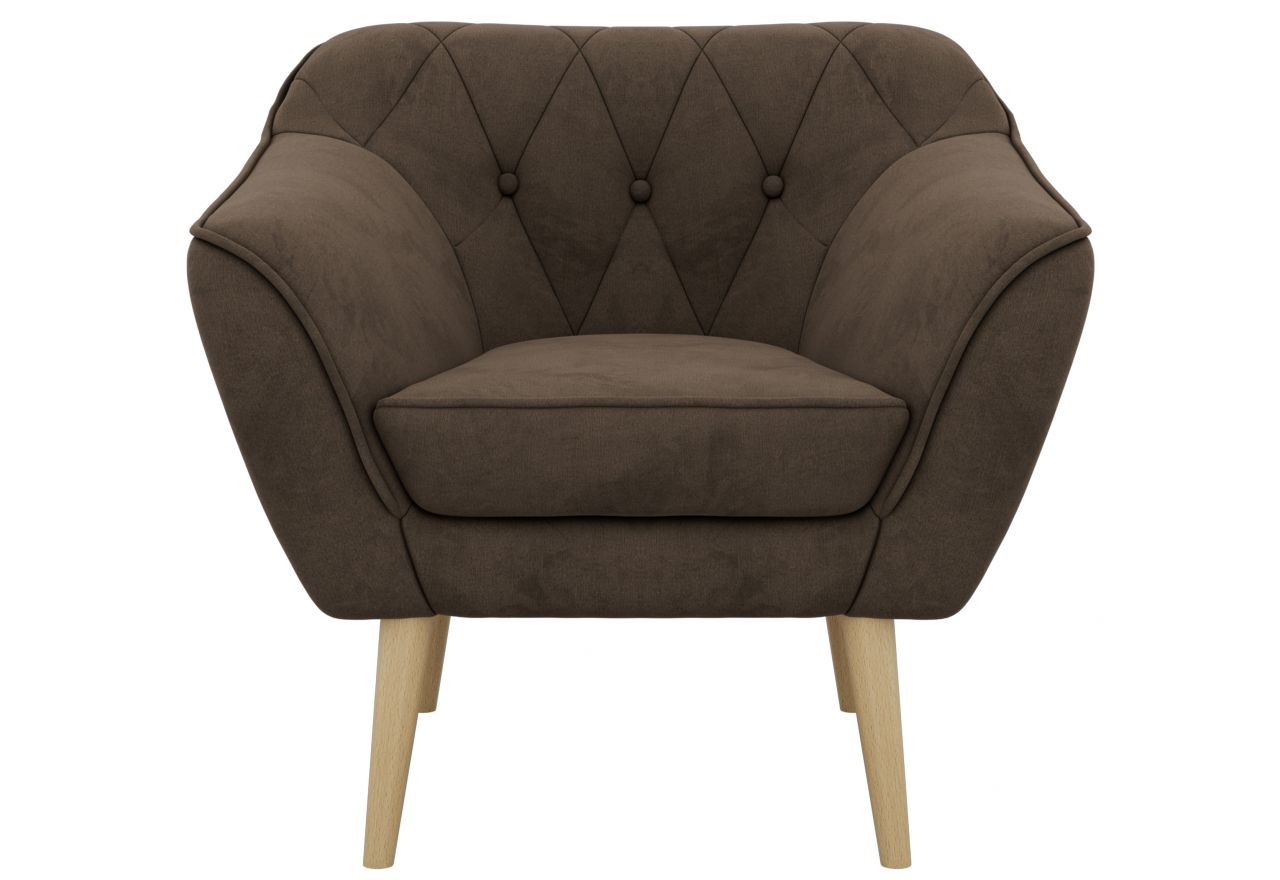 Fotel PIRS - brązowy, welwet - nóżki,  buk