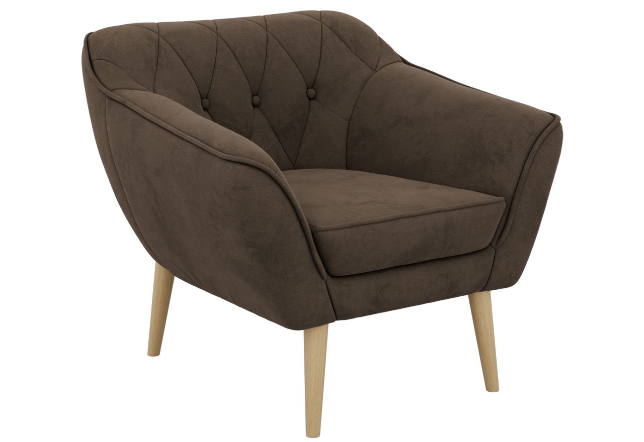 Fotel PIRS - brązowy, welwet - nóżki,  buk