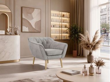 Fotel PIRS - jasnoszary, welwet - nóżki,  buk