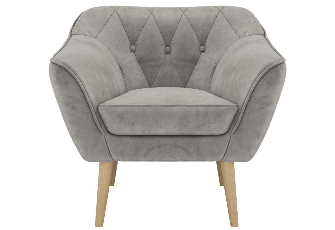 Fotel PIRS - jasnoszary, welwet - nóżki,  buk