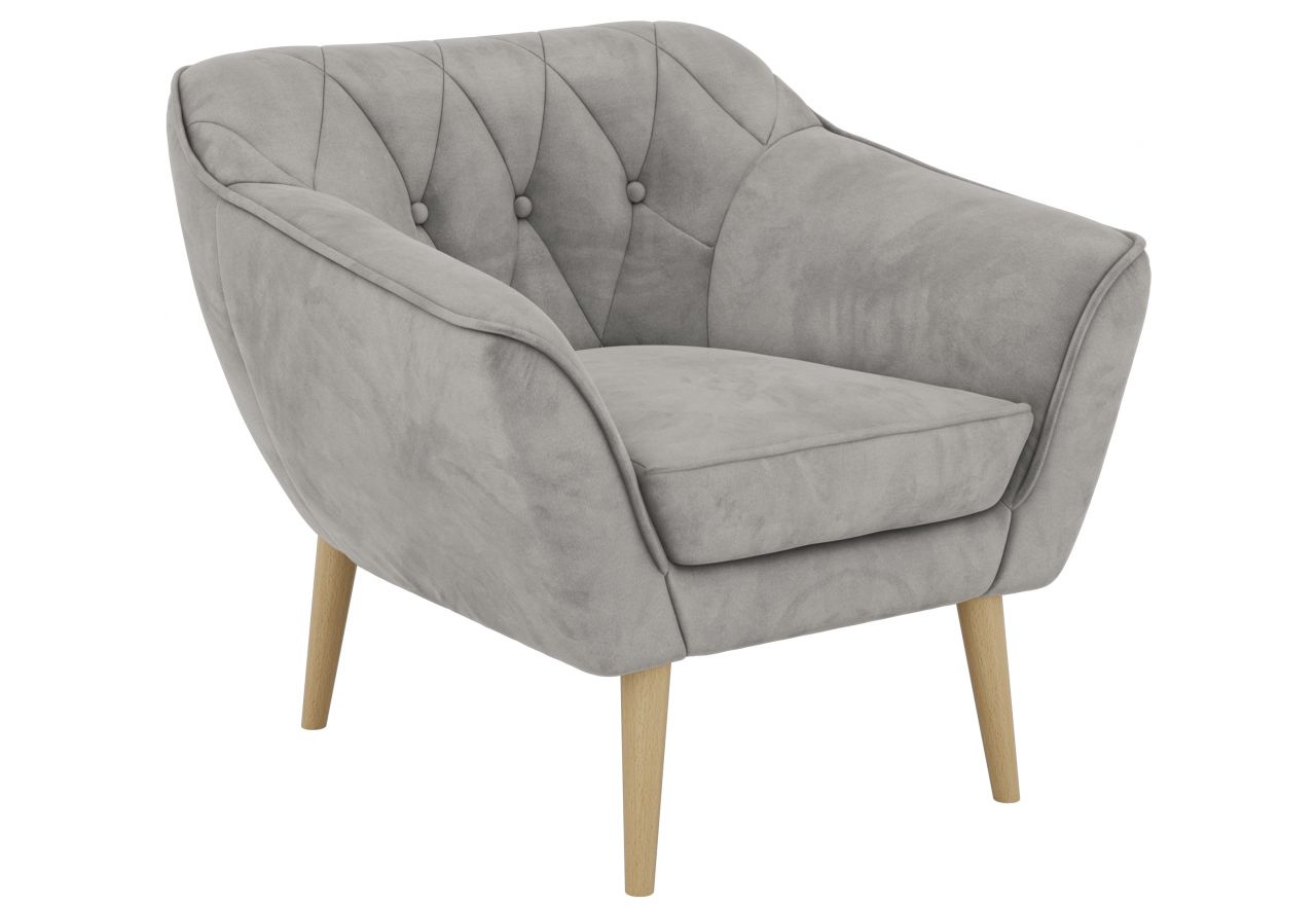 Fotel PIRS - jasnoszary, welwet - nóżki,  buk