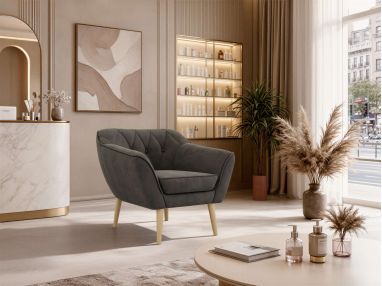 Fotel PIRS - ciemnoszary, welwet - nóżki,  buk