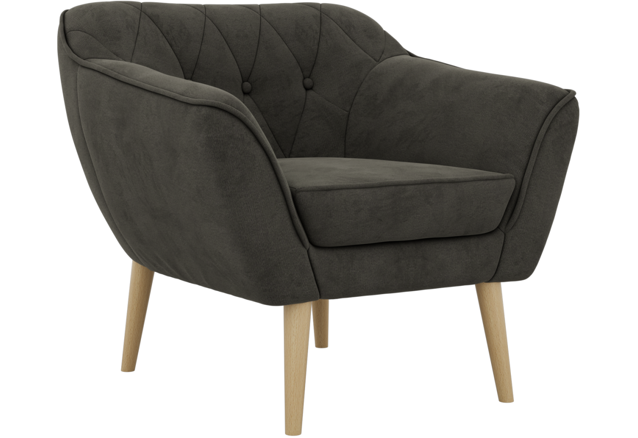 Fotel PIRS - ciemnoszary, welwet - nóżki,  buk