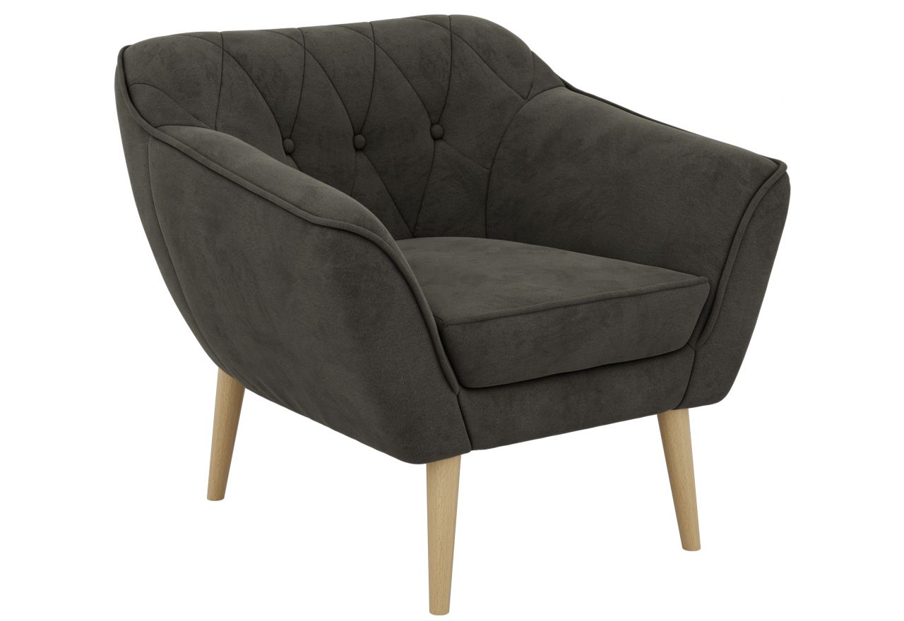 Fotel PIRS - ciemnoszary, welwet - nóżki,  buk