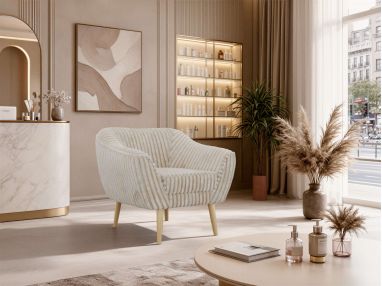 Fotel PIRS - beżowy, sztruks - nóżki,  buk