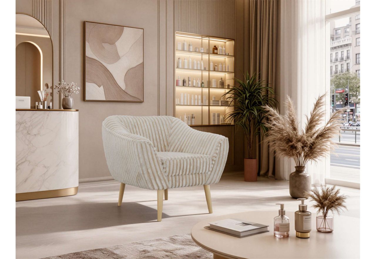 Fotel PIRS - beżowy, sztruks - nóżki,  buk