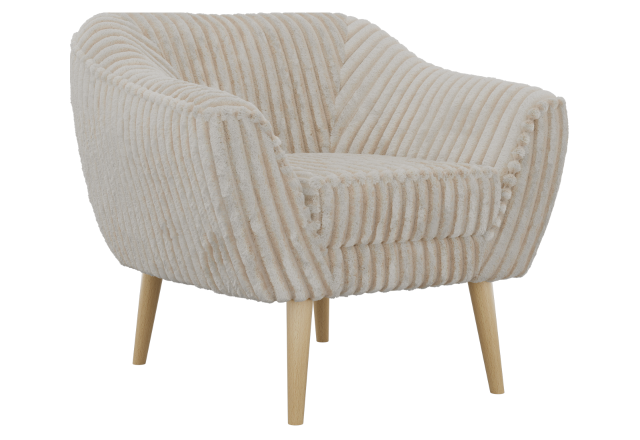 Fotel PIRS - beżowy, sztruks - nóżki,  buk