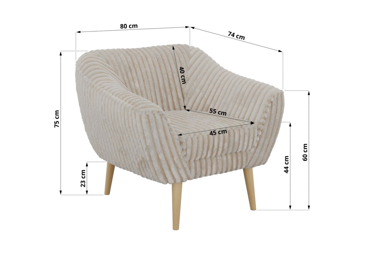 Fotel PIRS - beżowy, sztruks - nóżki,  buk