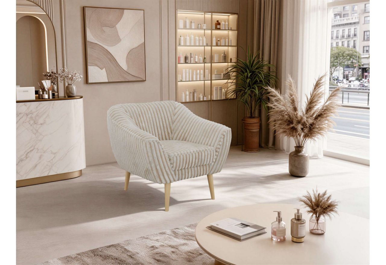 Fotel PIRS - beżowy, sztruks - nóżki,  buk