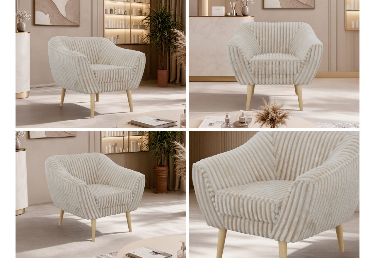 Fotel PIRS - beżowy, sztruks - nóżki,  buk