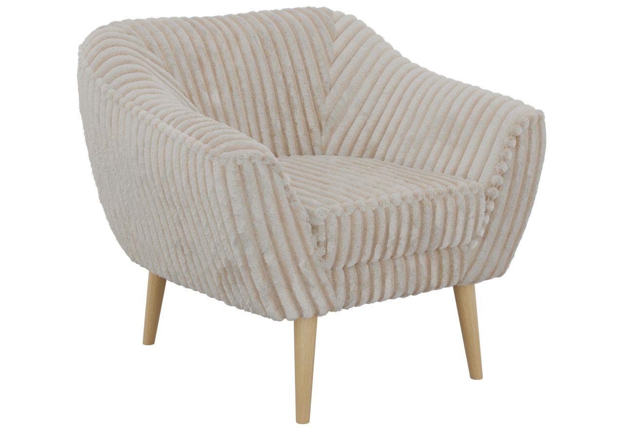 Fotel PIRS - beżowy, sztruks - nóżki,  buk