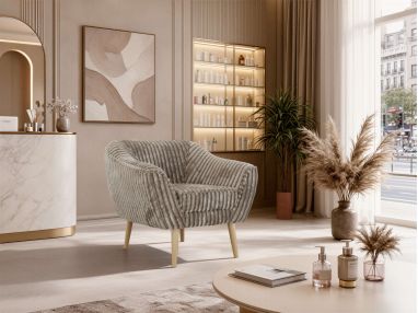 Fotel PIRS - jasnobrązowy, sztruks - nóżki,  buk