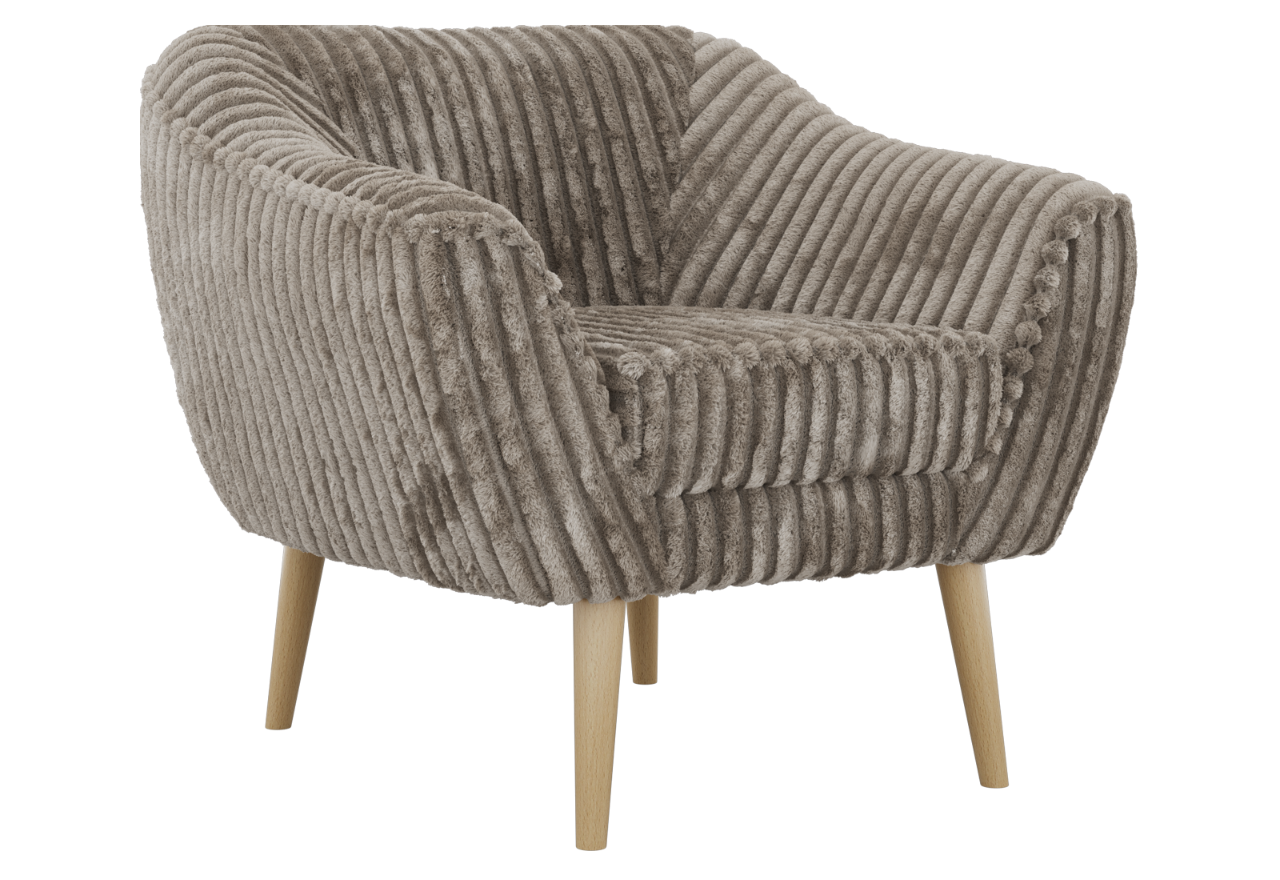 Fotel PIRS - jasnobrązowy, sztruks - nóżki,  buk