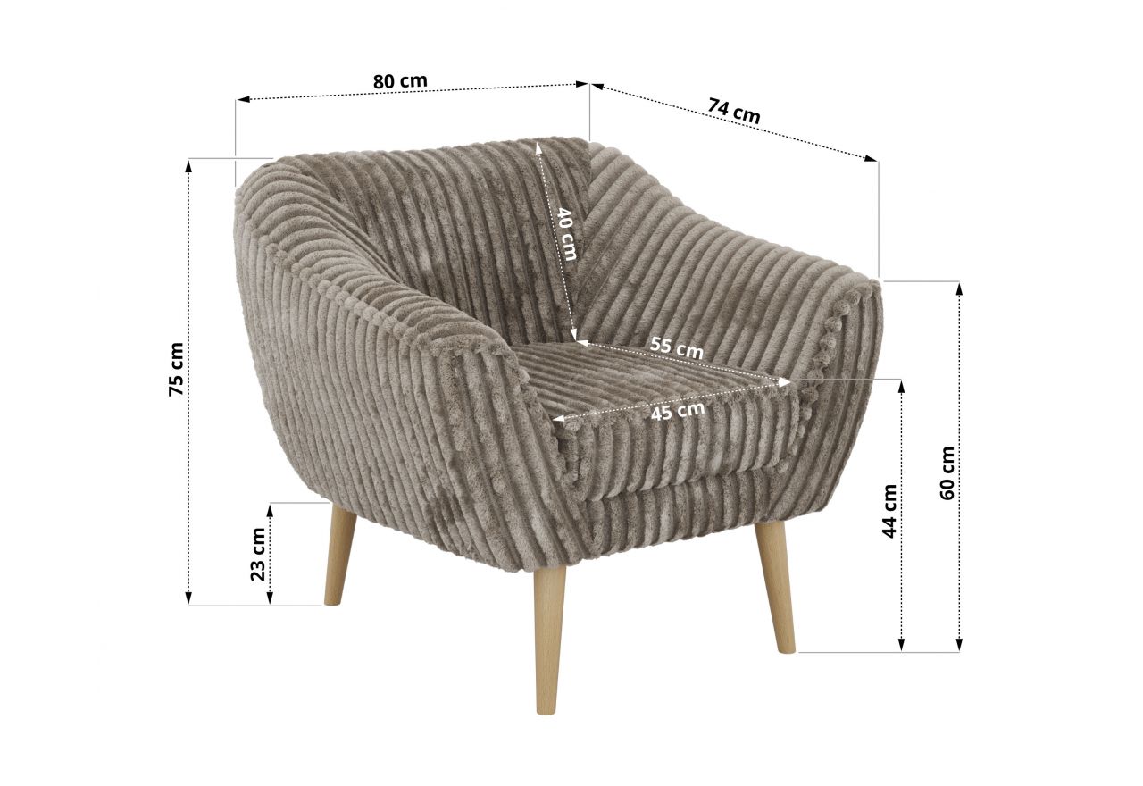 Fotel PIRS - jasnobrązowy, sztruks - nóżki,  buk