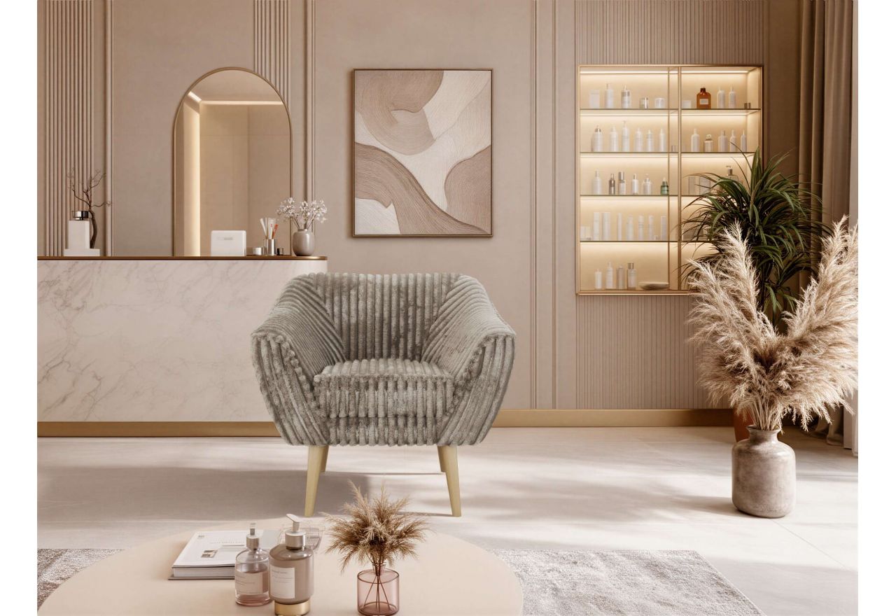 Fotel PIRS - jasnobrązowy, sztruks - nóżki,  buk