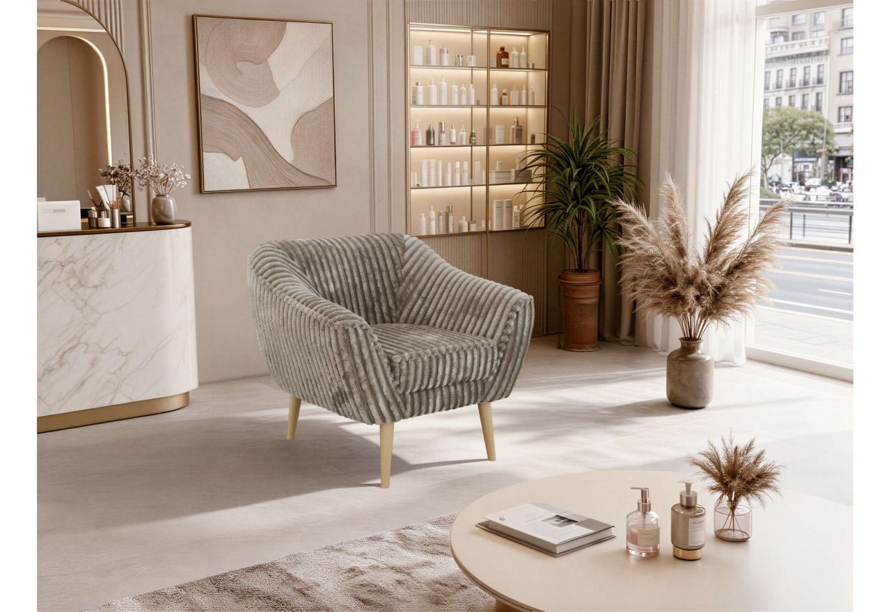 Fotel PIRS - jasnobrązowy, sztruks - nóżki,  buk