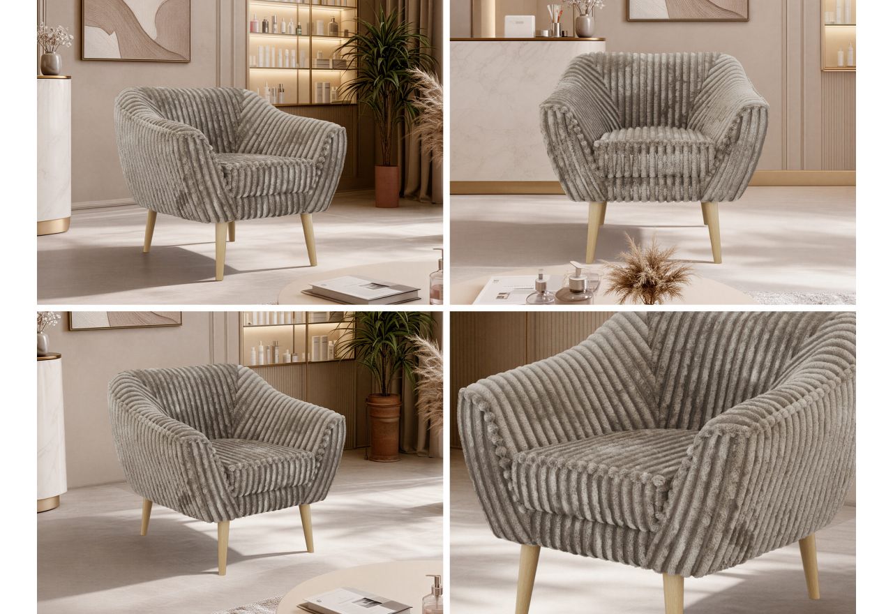 Fotel PIRS - jasnobrązowy, sztruks - nóżki,  buk