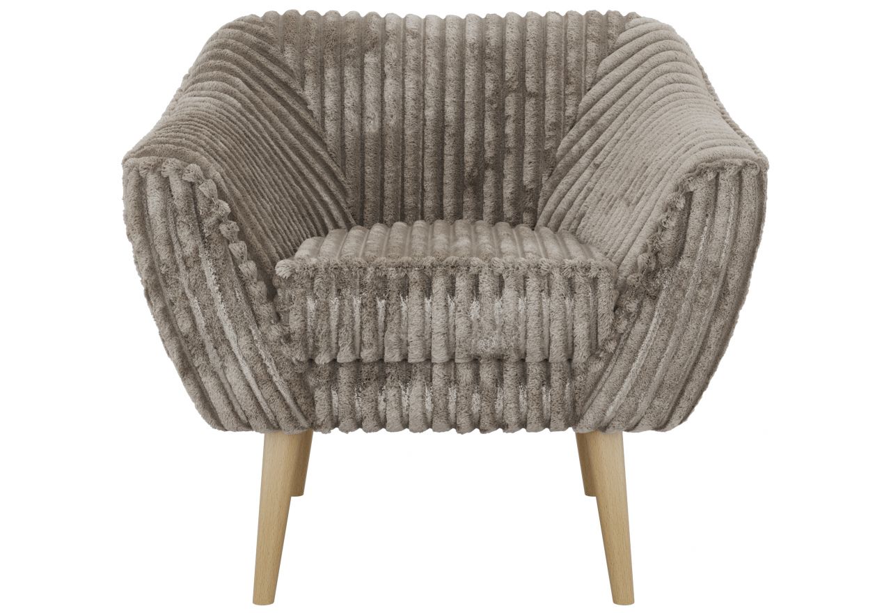 Fotel PIRS - jasnobrązowy, sztruks - nóżki,  buk