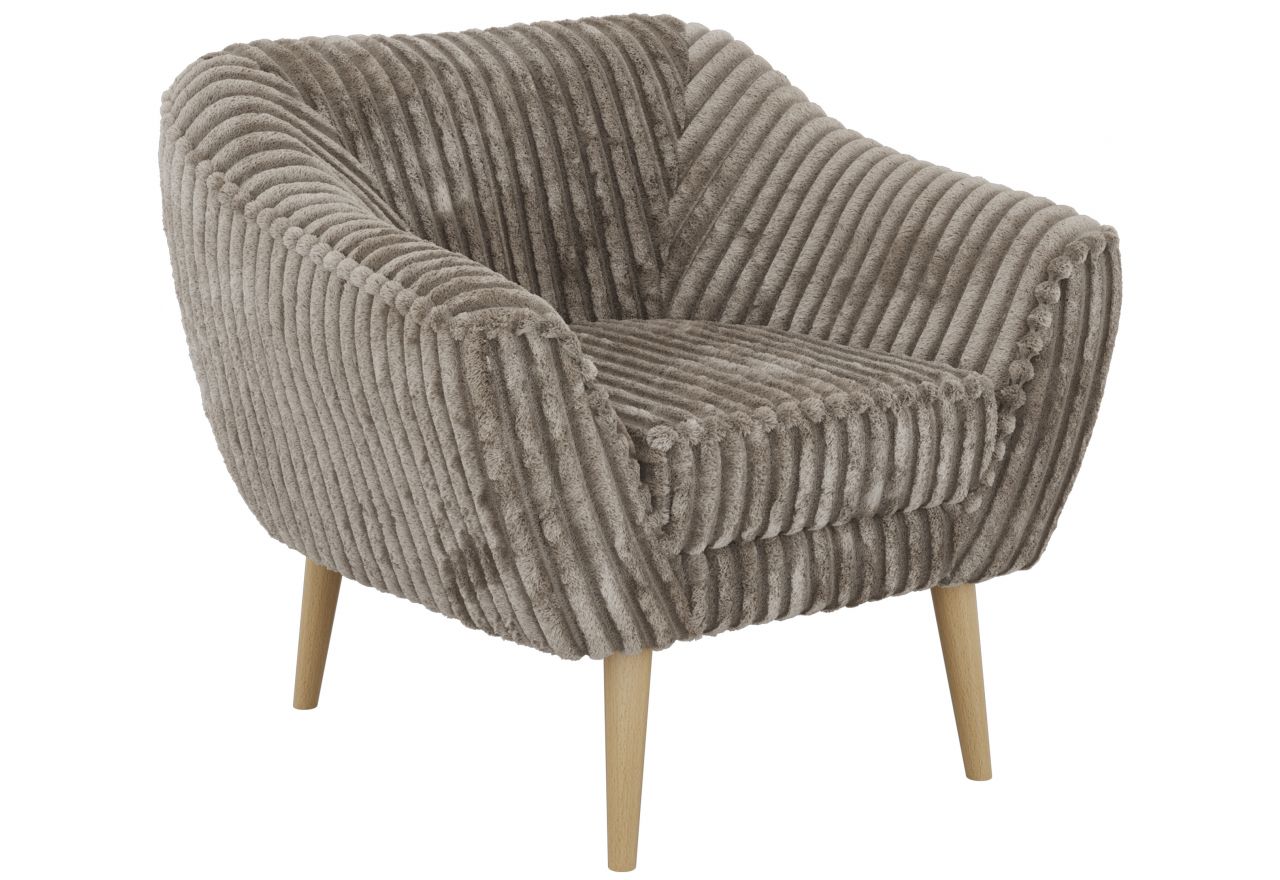 Fotel PIRS - jasnobrązowy, sztruks - nóżki,  buk