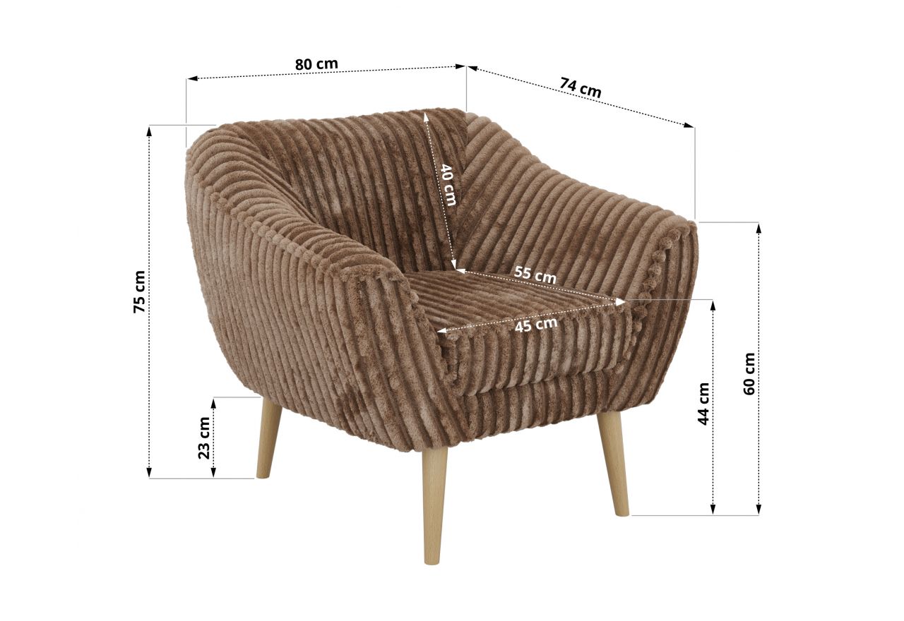 Fotel PIRS - brązowy, sztruks - nóżki,  buk