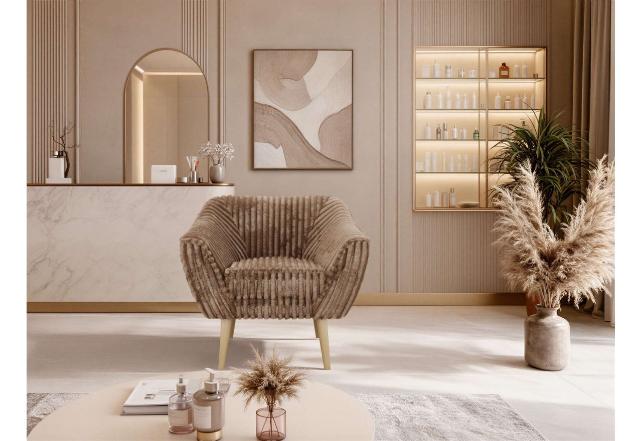 Fotel PIRS - brązowy, sztruks - nóżki,  buk