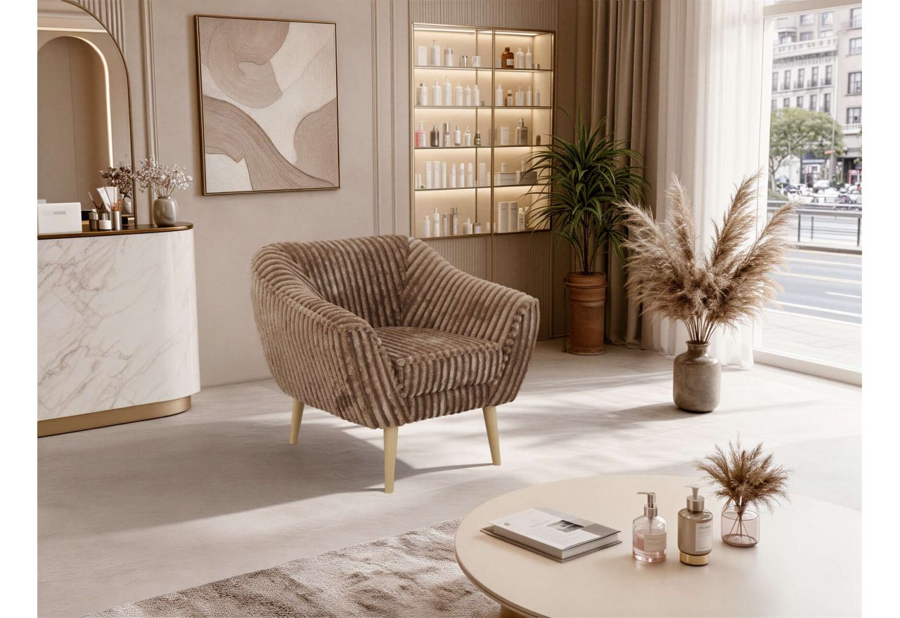 Fotel PIRS - brązowy, sztruks - nóżki,  buk