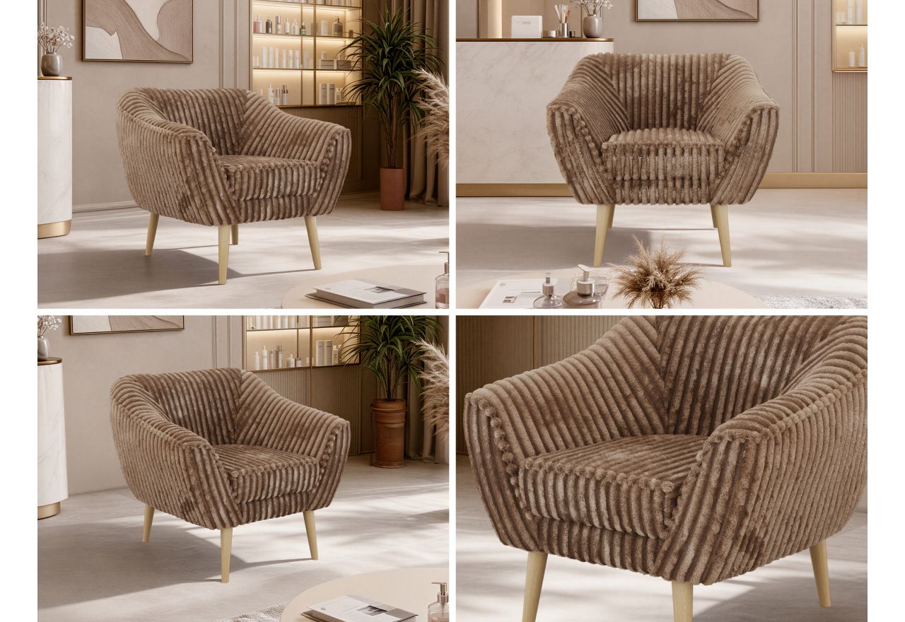 Fotel PIRS - brązowy, sztruks - nóżki,  buk