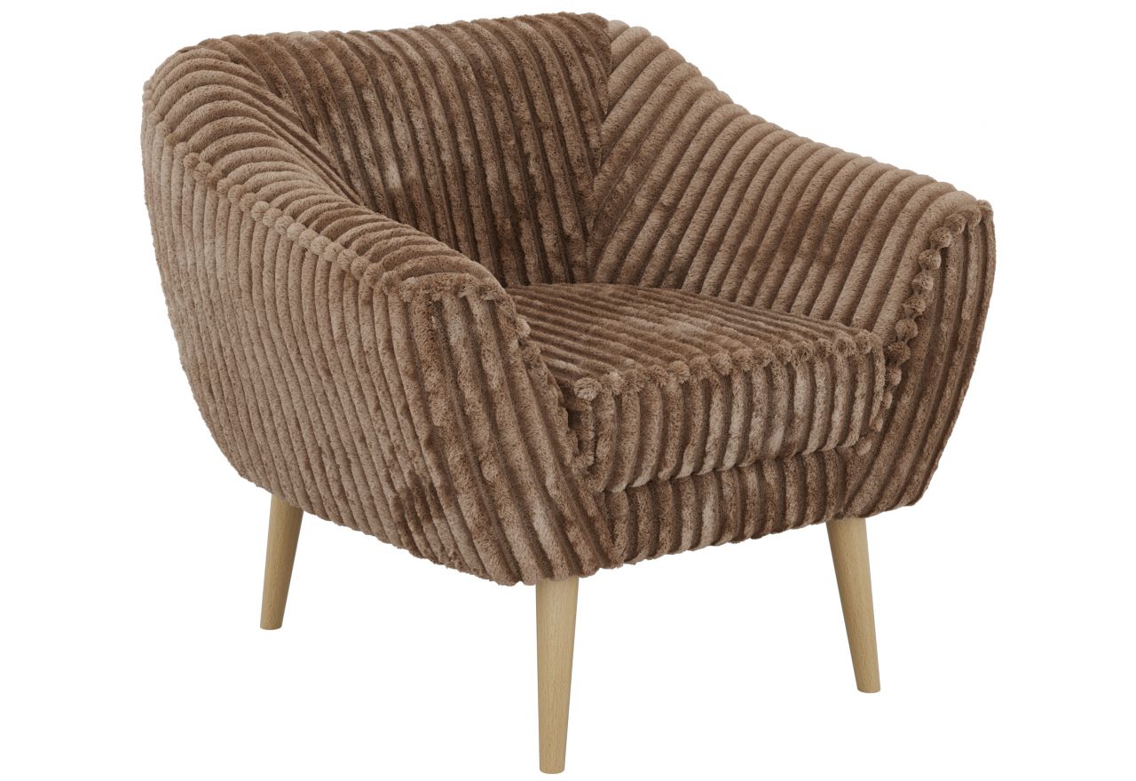 Fotel PIRS - brązowy, sztruks - nóżki,  buk