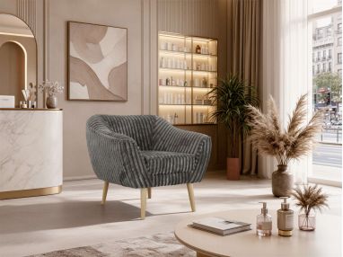 Fotel PIRS - szary, sztruks - nóżki,  buk