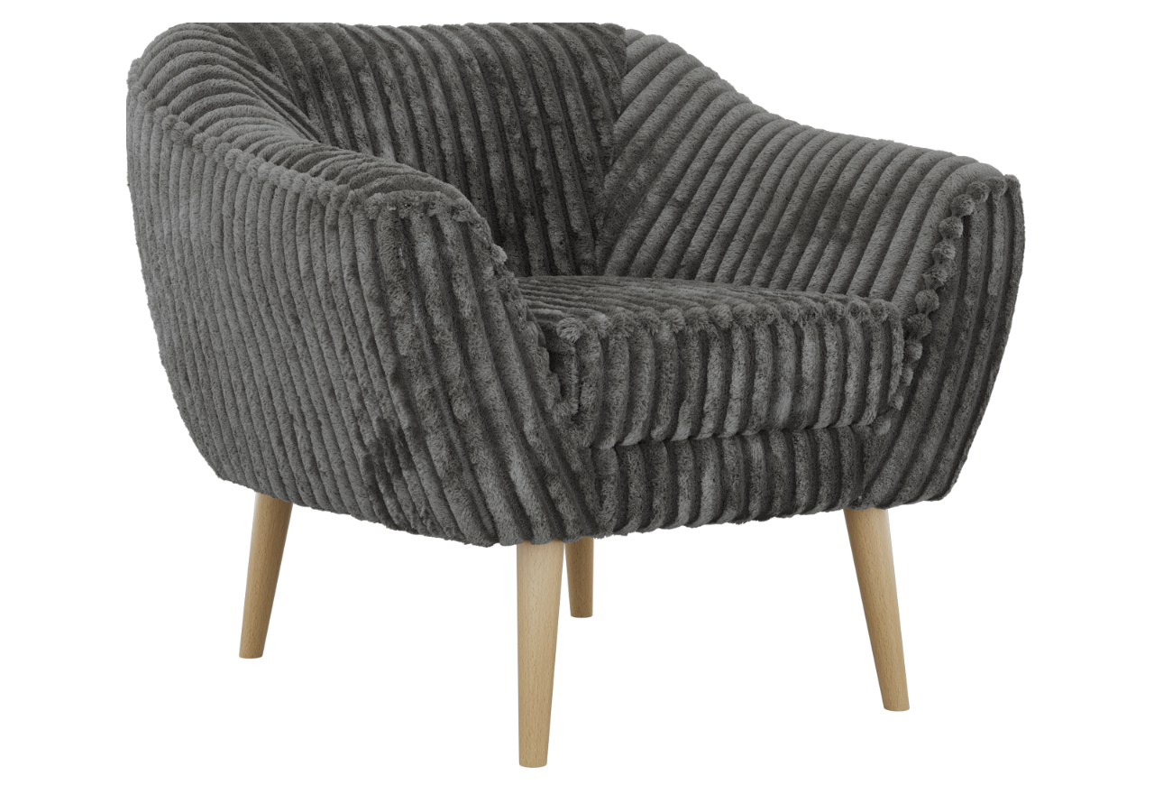 Fotel PIRS - szary, sztruks - nóżki,  buk