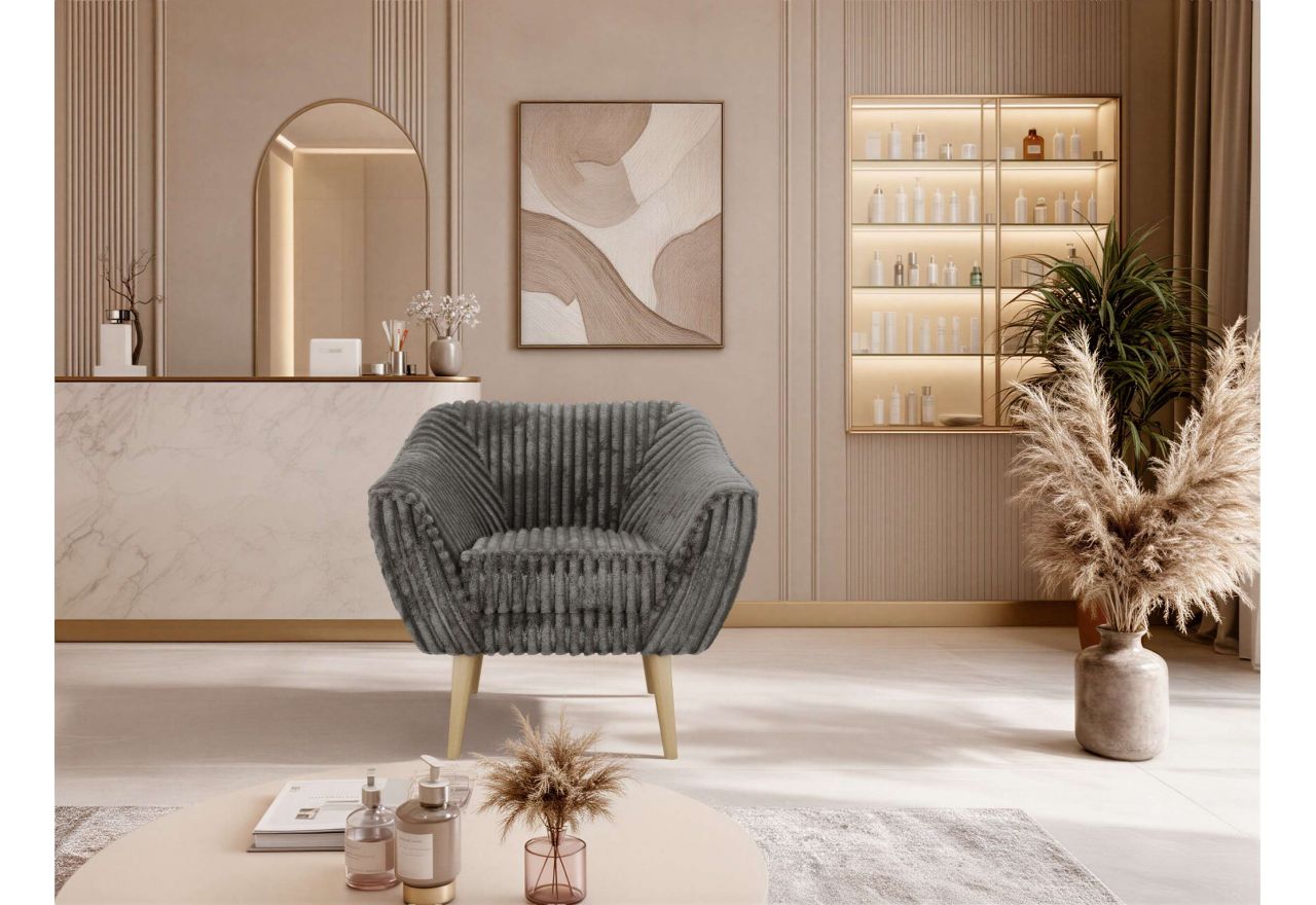 Fotel PIRS - szary, sztruks - nóżki,  buk