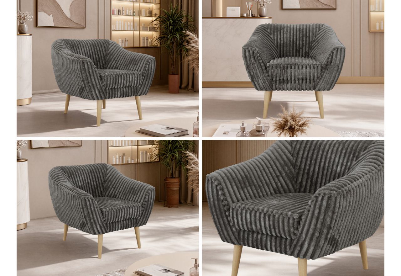 Fotel PIRS - szary, sztruks - nóżki,  buk