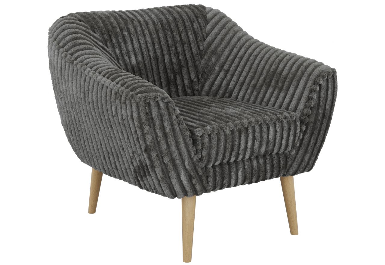 Fotel PIRS - szary, sztruks - nóżki,  buk