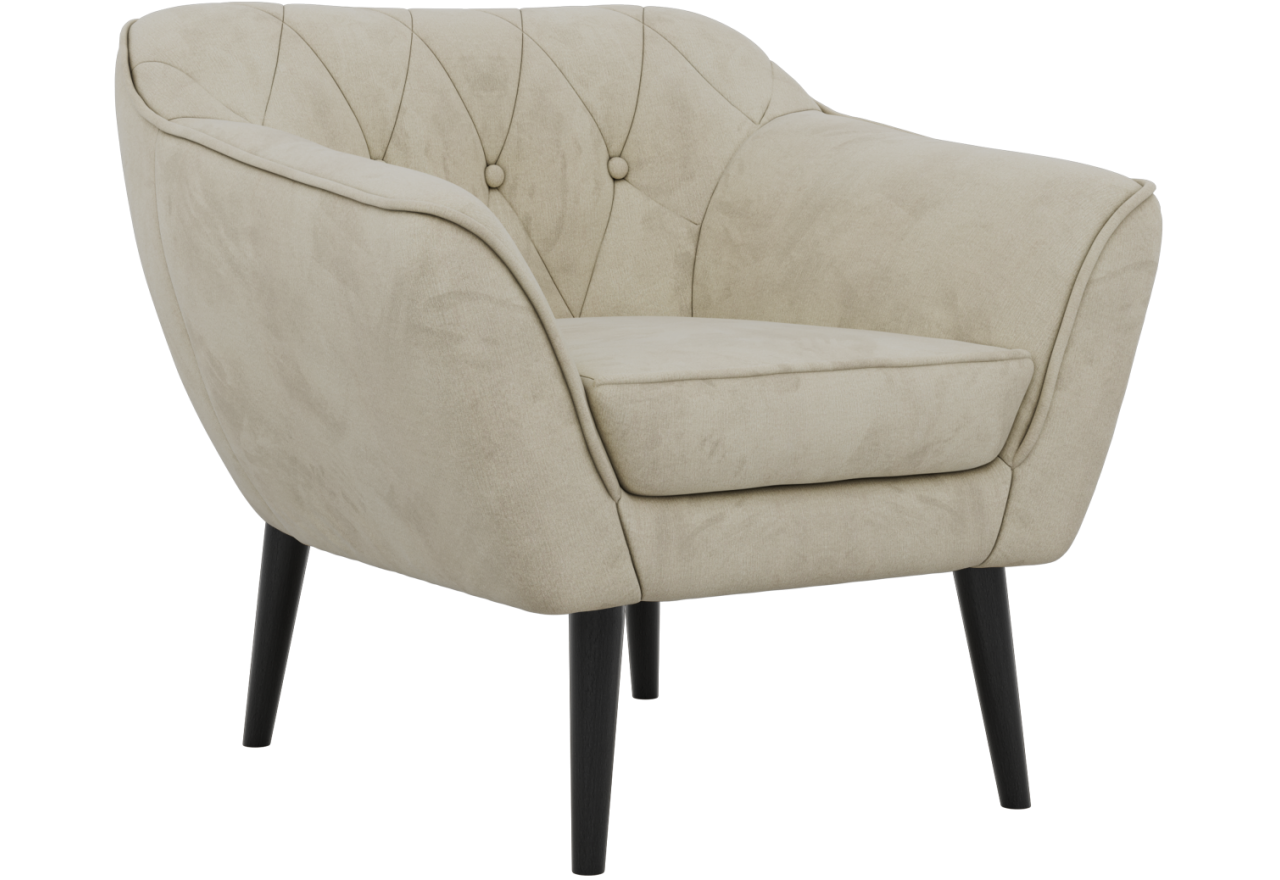 Fotel PIRS - kremowy, welwet - nóżki,  czarny