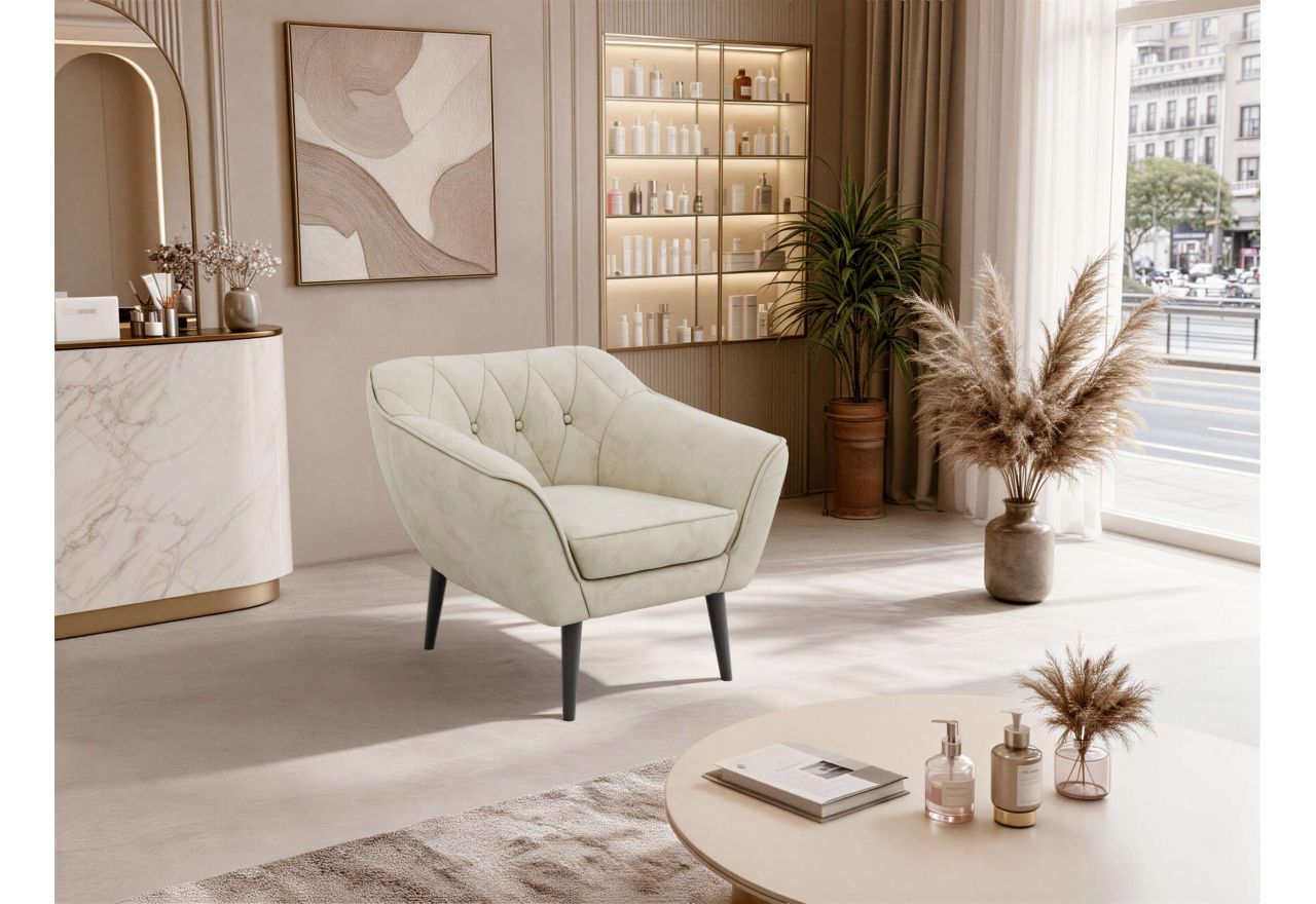 Fotel PIRS - kremowy, welwet - nóżki,  czarny