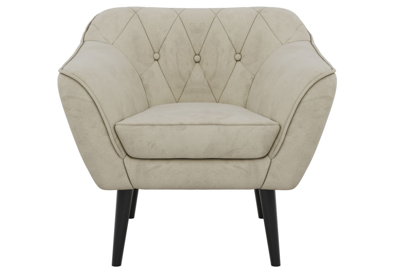 Fotel PIRS - kremowy, welwet - nóżki,  czarny