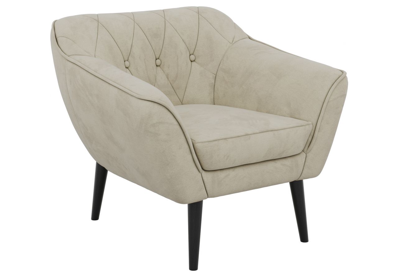 Fotel PIRS - kremowy, welwet - nóżki,  czarny