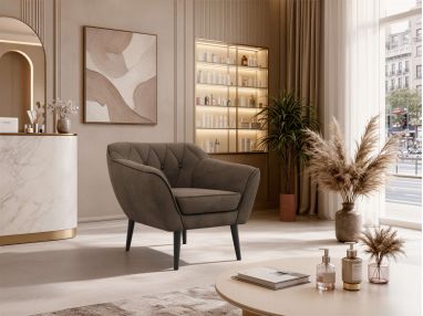 Fotel PIRS - brązowy, welwet - nóżki,  czarny