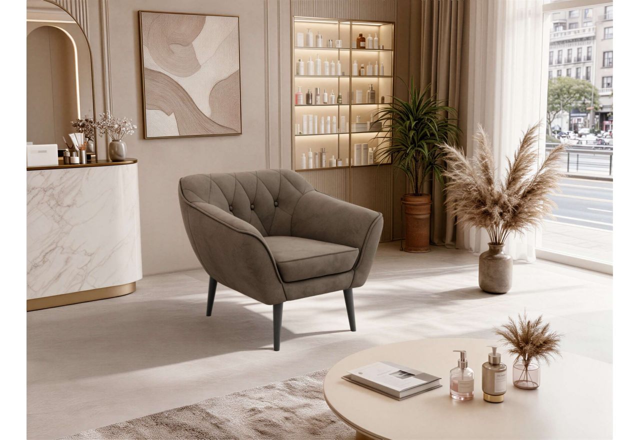 Fotel PIRS - brązowy, welwet - nóżki,  czarny