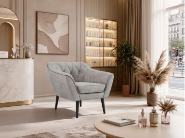 Fotel PIRS - jasnoszary, welwet - nóżki,  czarny