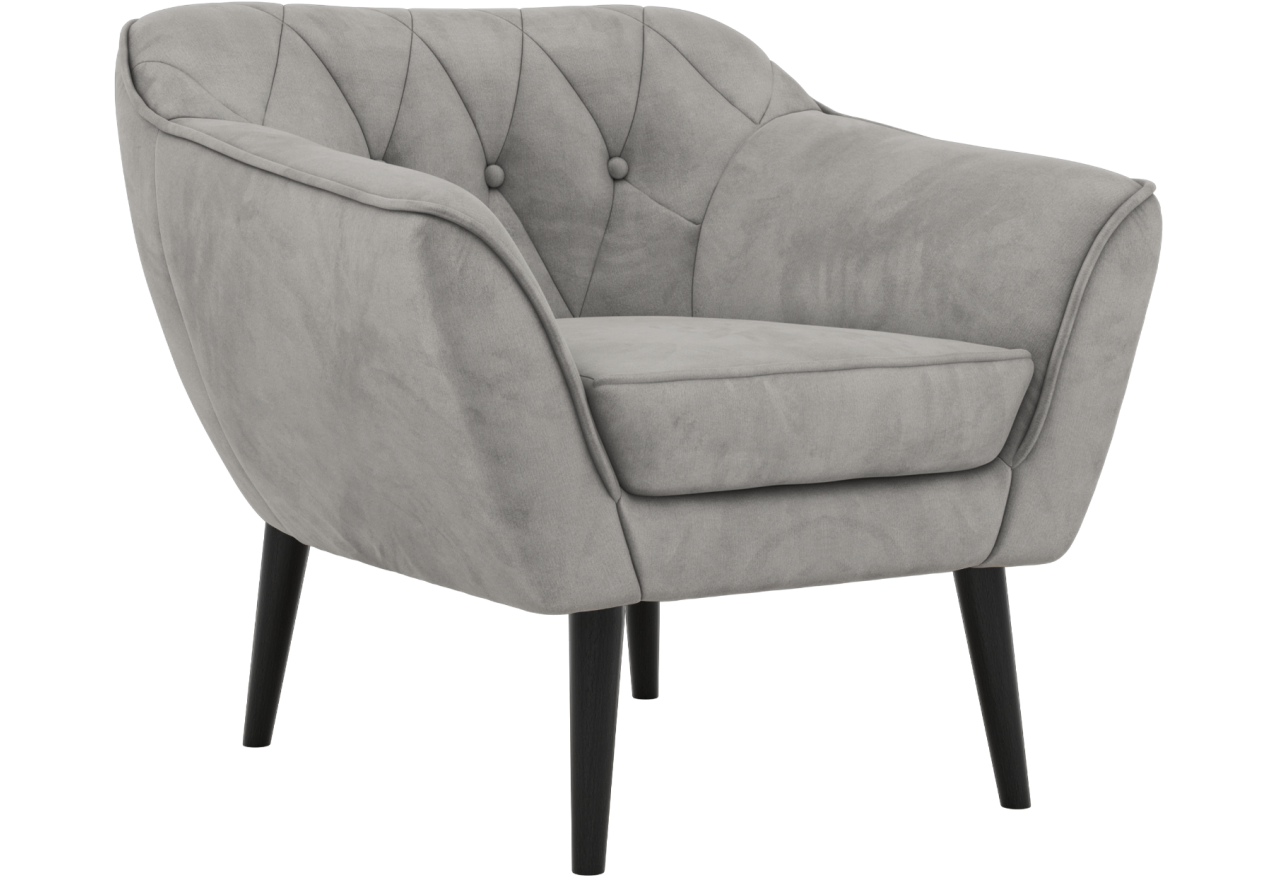 Fotel PIRS - jasnoszary, welwet - nóżki,  czarny