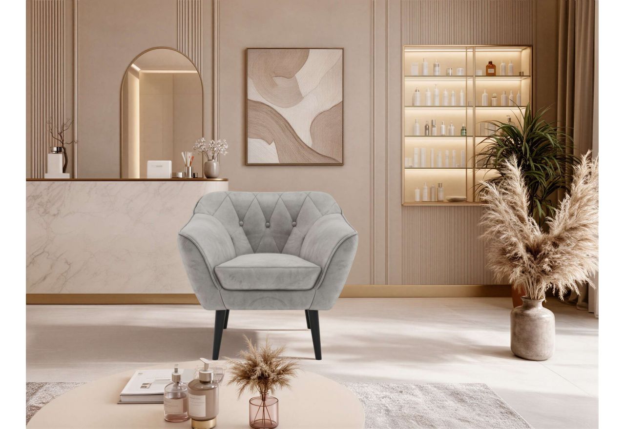 Fotel PIRS - jasnoszary, welwet - nóżki,  czarny